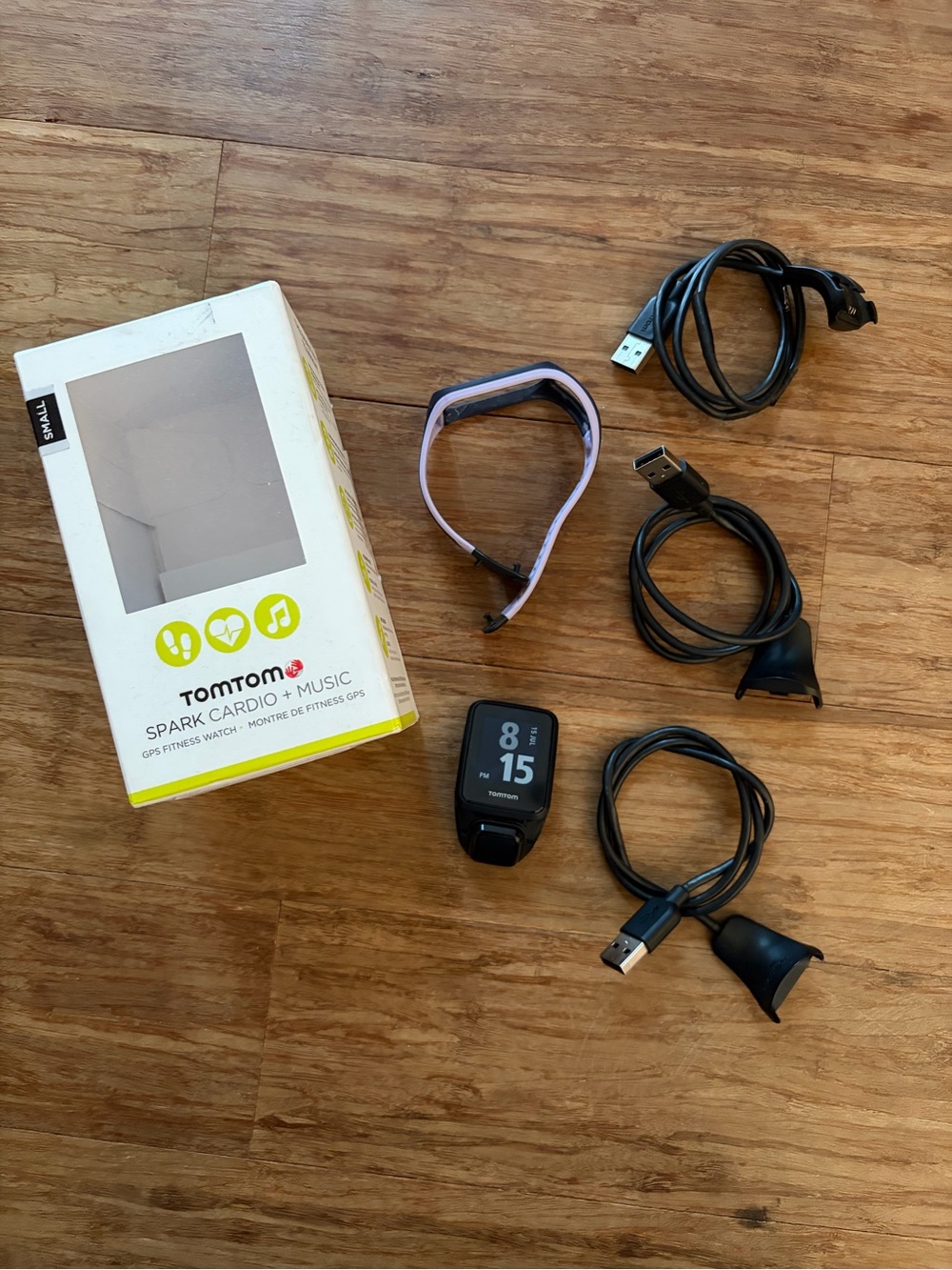 TomTom Spark Cardio Music GPS Fitness Watch  Black Purple  with 3 charging cords